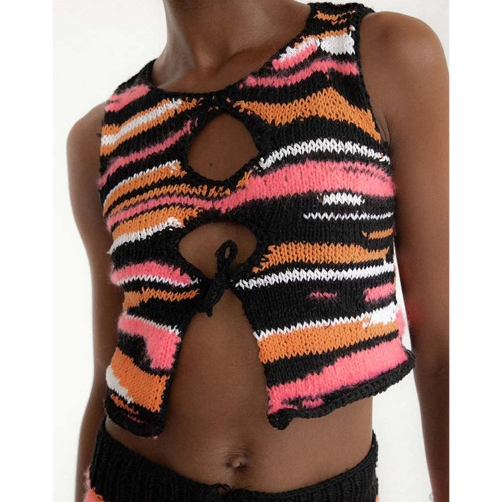Tach Carlota Knit Multi Stripe Crop Top Boho Grunge Festival
